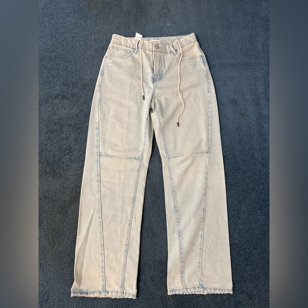 Good American Cream Straight Leg Jeans
